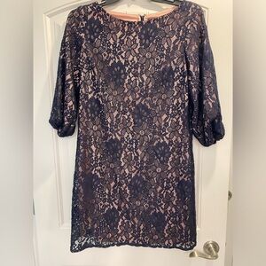 Beautiful jessica Howard Navy Blue and pink Lace Shift Dress size 14